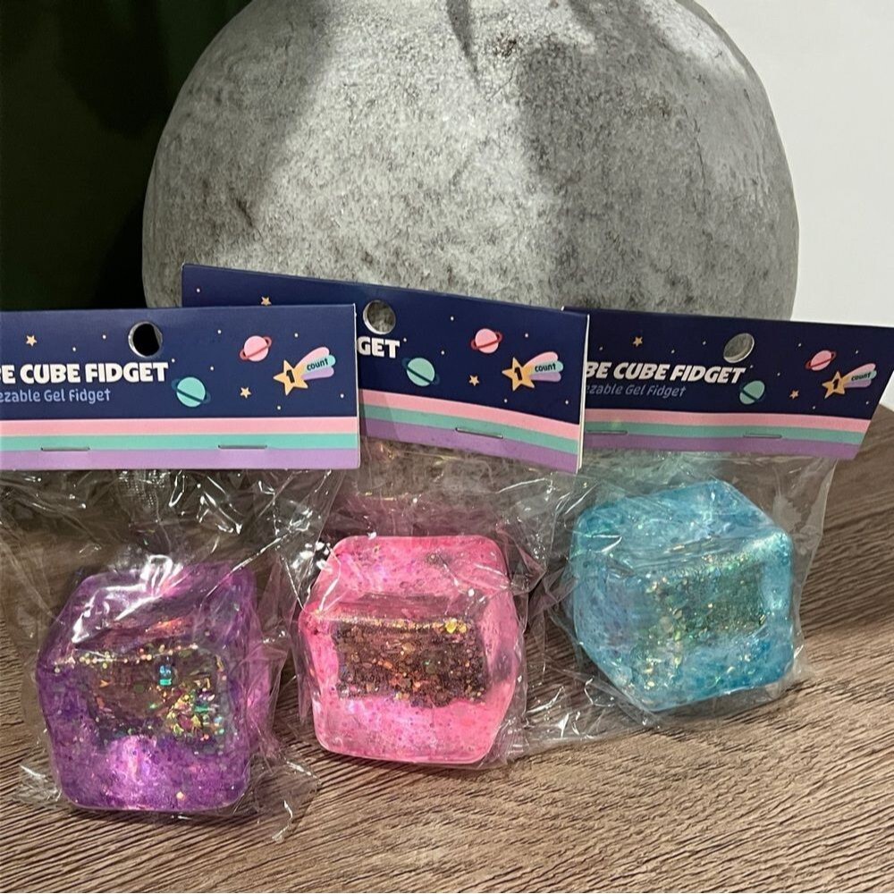 Set of 3 Merkury Innovations Vibe Cube Fidgets Cosmic Glitter Squishy  NeeDoh